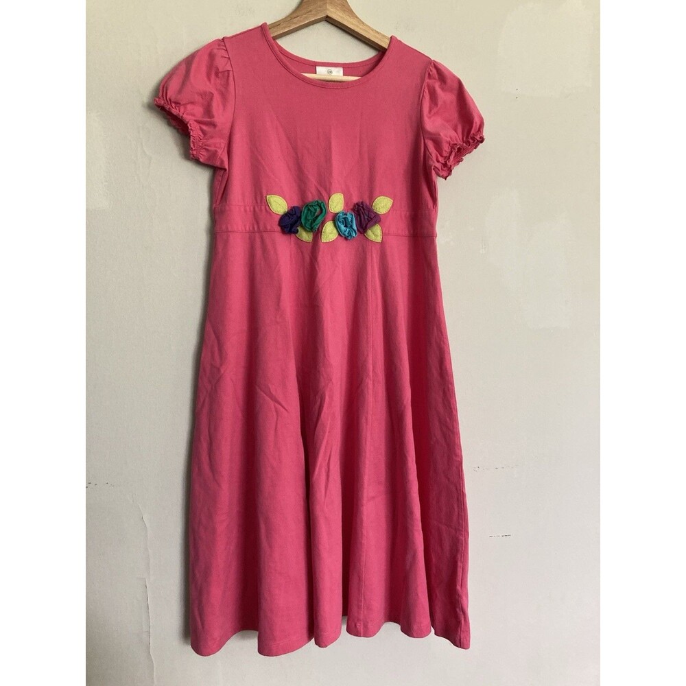 Hanna Anderson Girl’s Pink Dress 3D Floral Detail 150 Short Sleeve 12 Cotton